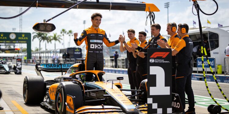 mclaren domineert miami sprint antonellis leiding
