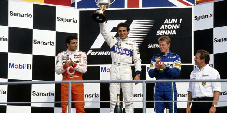 prost senna schumacher het eenmalige podium dat f1