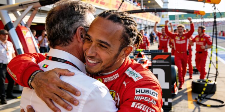 hamilton verlost ferrari met emotionele eerste zeg
